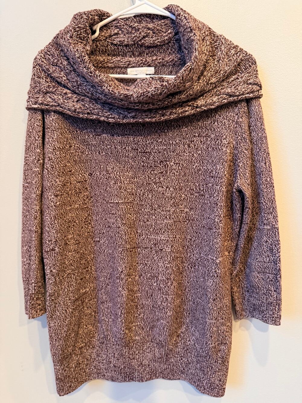 NEW YORK & COMPANY Marled Cable Knit Convertible Cowl Neck Sweater Sz Large